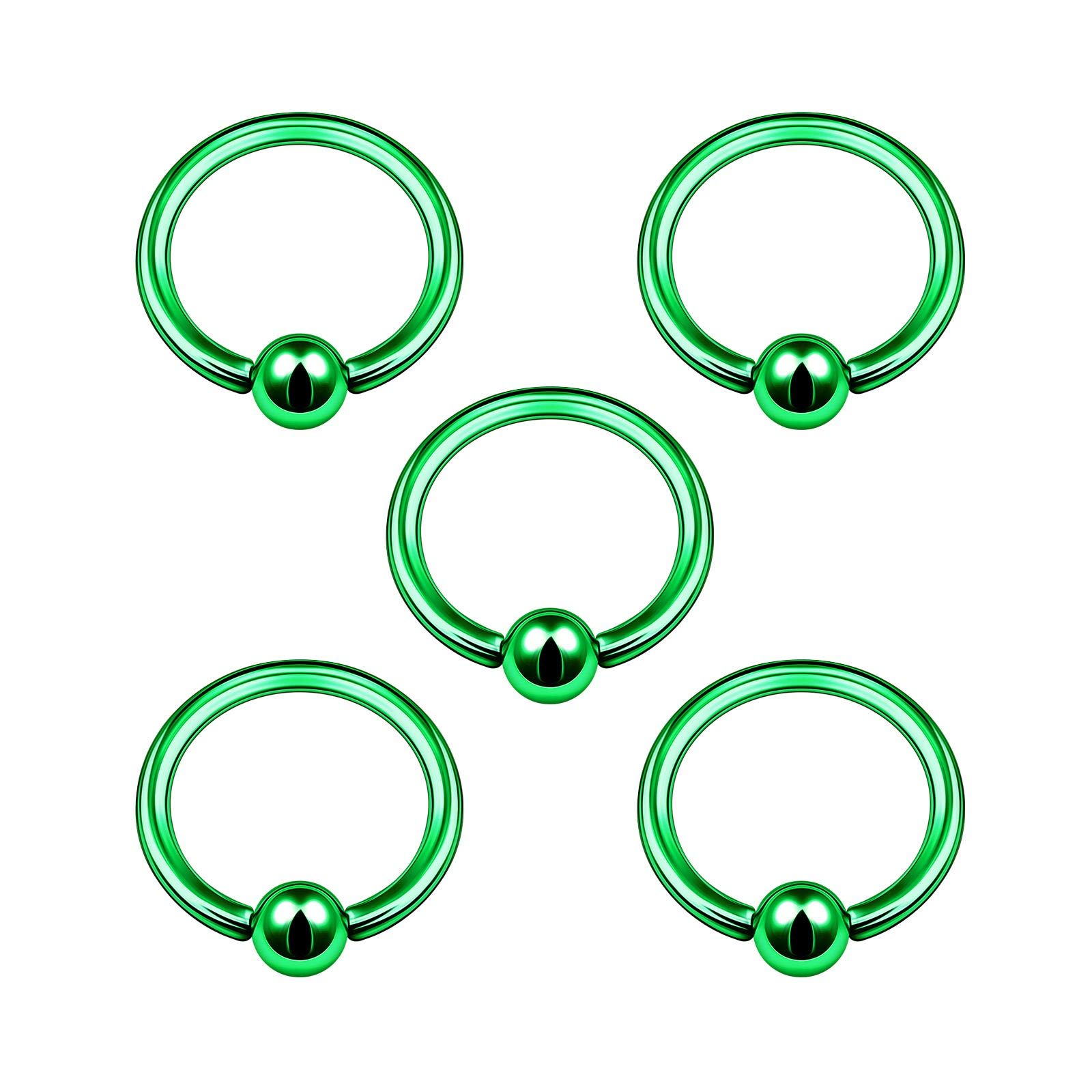 BanaVega 5PCS Anodized Green Captive Hoop Ring 14g 3/8 10mm 4mm Ball Cartilage Tragus Nose Septum Earrings Piercing Jewellery 5074
