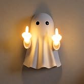 kivimico Halloween Middle Finger Ghost Light, Night Light, Funny Ghost Lamp | Resin body, 7.9 x 5.5 x 3.5 in, wall mount or tabletop display, warm glow, bedroom office seasonal decor
