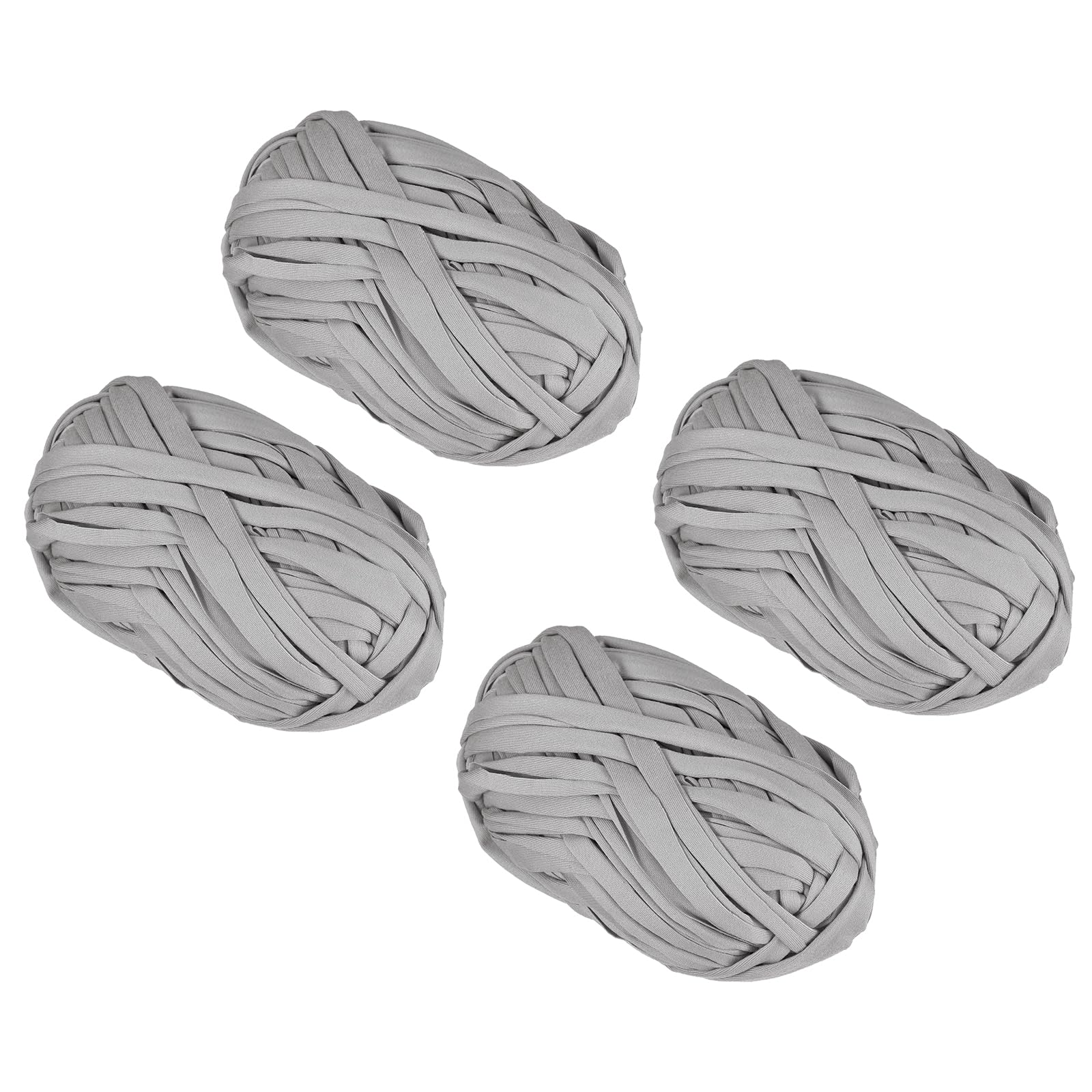 METALLIXITY Yarn Elastic Fabric (400g/14.11oz) 4Pcs, Polyester Crochet Cloth Yarn - for DIY Projects, Bag Basket, Cotton Cloth and T-Shirt, Light Gray
