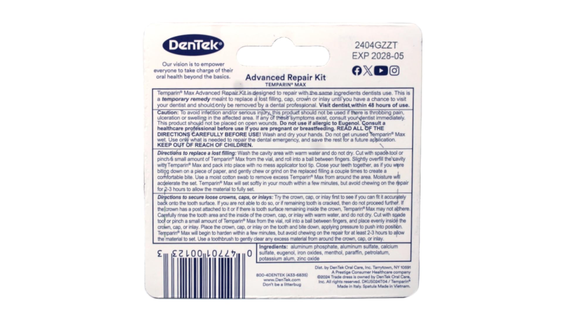 DenTek Temparin Max Advanced Dental Repair Kit, 13+ Repairs