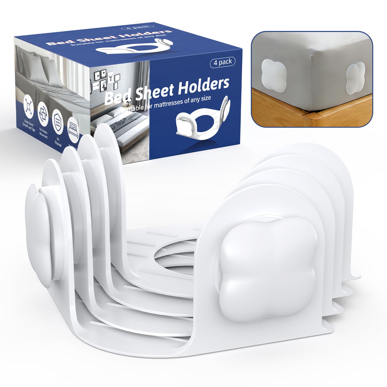 Photo 1 of Ryegreb Bed Sheet Grippers Sheet Holders Fitted Sheet Holder for Corners Sheet Straps Clips Fit All Sheet Sizes Keep Sheets Firm & Tight Easy Installation