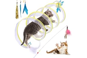 BUSOHA 5 in 1 Cat Tunnels for Indoor Cats, Assumption Cat Tunnel, Interactive Cat Wand Toy, Foldable Cat Spring Toy, Replacement Cat Feather Toy