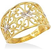 Modern Contemporary Rings Fine 10k Two-Tone Gold Milgrain Edge Four Leaf Clover Filigree Cocktail Ring