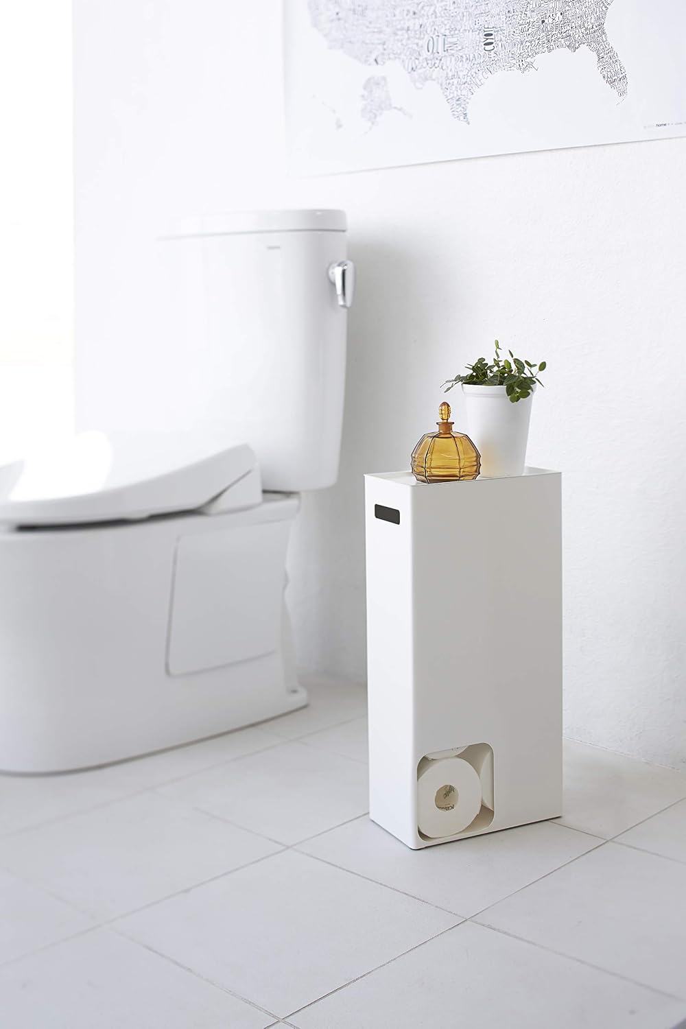 Yamazaki 3455 TOWER Toilet Paper Stocker, White, Steel, Minimalist Design, 23 x 12.5 x 48 cm (LxWxH) - Image 3