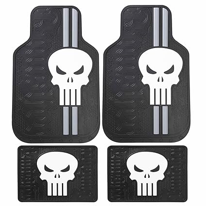 Uaa Inc 4pc Marvel Punisher Black White Skull Logo Front Rear Rubber Floor Mats Set New