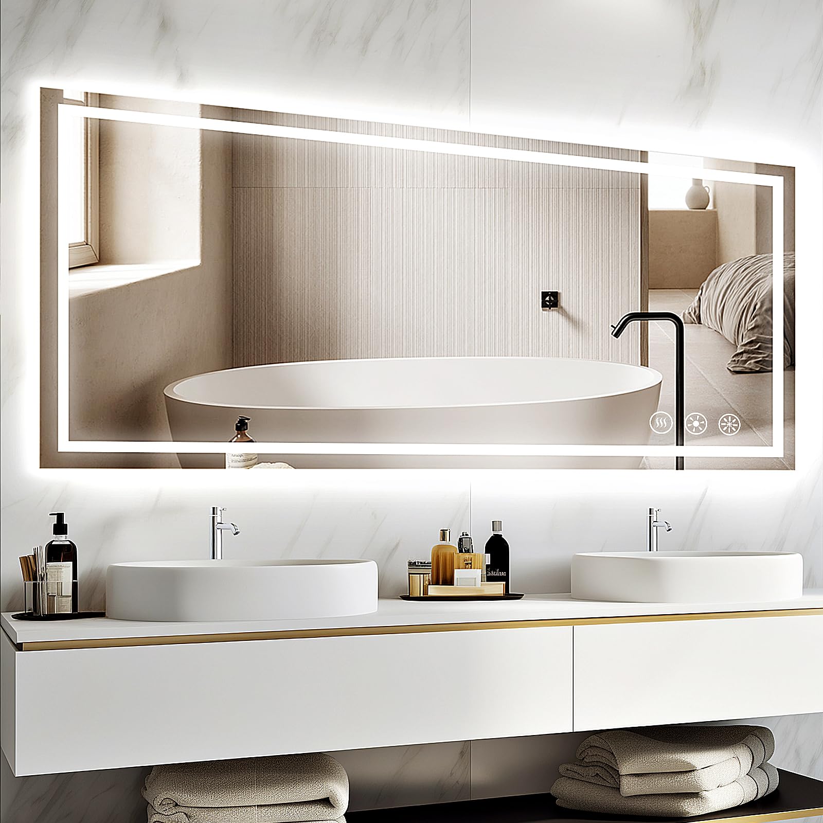 Photo 1 of **** the light doesn't turn on***** LED Mirror for Bathroom, 72×36 Inch Bathroom Mirror with Lights, 3 Colors Stepless Dimmable Led Bathroom Vanity Mirror with Front Lit and Backlit, Anti-Fog, Memory, ShatterProof Tempered Glass