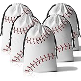 SEEVOR 24 Pack Drawstring Baseball Party Favor Bags 6 x 8 Inch Baseball Goodie Bags Baseball Snack Bags Baseball Gift Bags for Stow Snacks