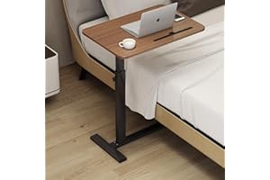 BEGYOKU Overbed Table,Over The Bed Table with Hidden Wheels⋓ Holder,Adjustable Bedside Table and Rolling Table Tray&Laptop Cart,Hospital Table Over Bed for Home Use-Walnut