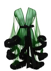 Tulle Feather Bridal Robe Sexy Sheer Mesh Short Old