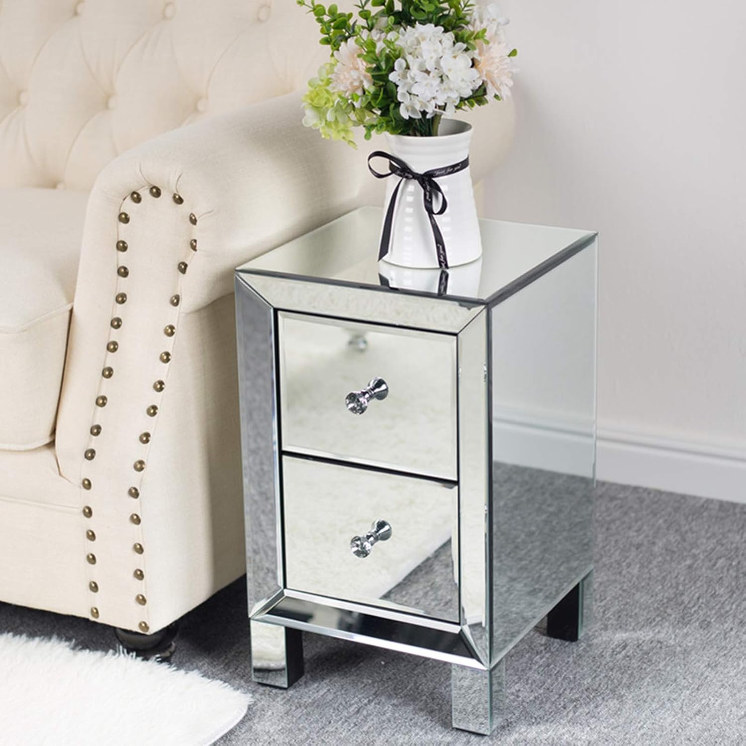 Amazon.com: Henf 2-Drawer Mirrored End Table, Small ...