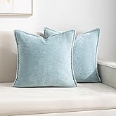 HOSHEN HOME Decorative Throw Pillow Covers Pack of 2, 18x18 In Chenille Soft Pillow Covers with Stitched Edge, Farmhouse Neutral Euro Decorative Pillows for Bed Couch Sofa Home Decor Living Room, Blue