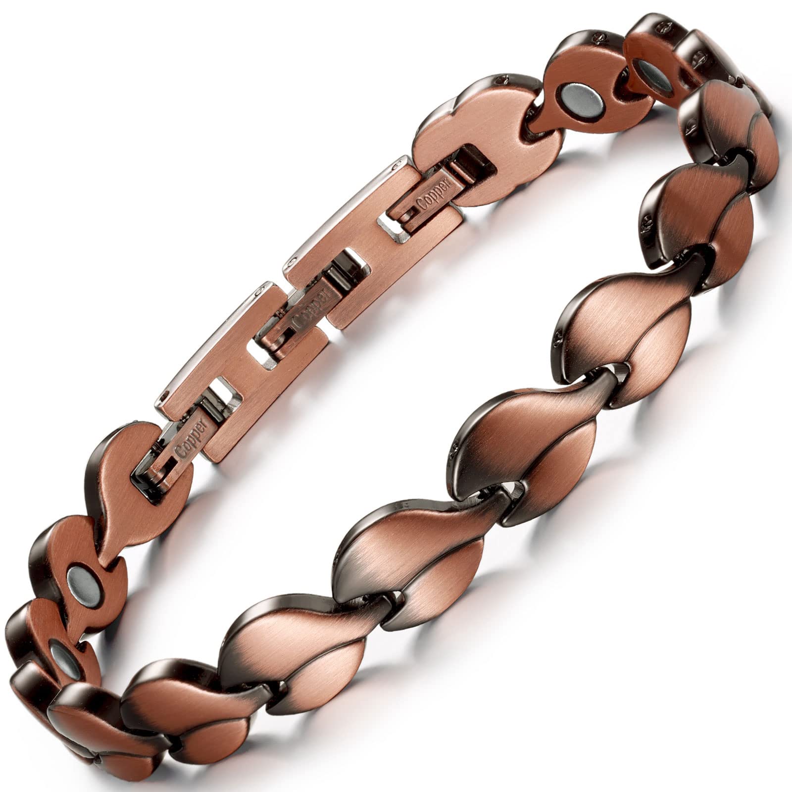 RainSo Copper Magnetic Bracelet for Women - Antique Finish Adjustable Jewellery with 3-Point Clasp | Luxury Gift Box Presentation & Professional Removal Kit