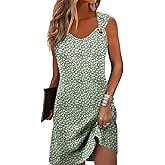 Yandino Summer Dresses for Women Sleeveless Casual Sundresses Loose Beach Cover Ups Trendy Tank Midi Sun Dress