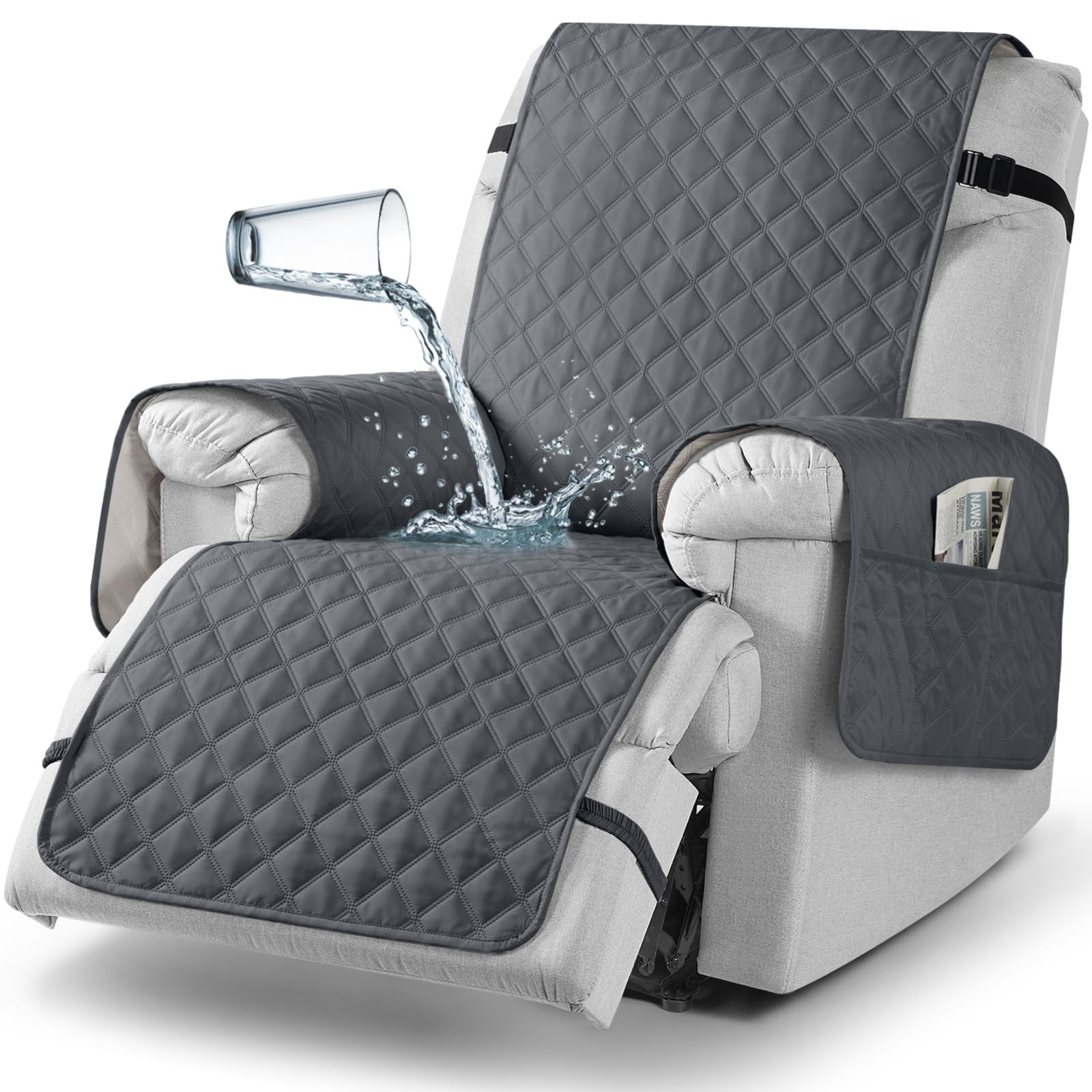 Photo 1 of TAOCOCO Non-Slip Recliner Chair Cover Sofa Slipcover, Pet Cover for Small Recliner Chair with Elastic Straps, Washable Reclining Chair Cover Recliner Furniture Protector (23'' Small, Dark Grey)