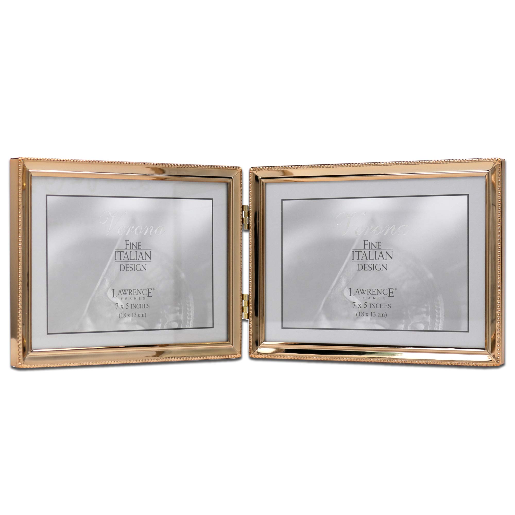 Lawrence Frames 11775D Classic Bead Picture Frame, 7x5 Double, Gold