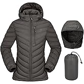 CAMEL CROWN Women's Down Jackets Lightweight Puffer Jackets Packable Quilted Winter Coat Hooded Outerwear With Chest Pocket Grey 2XL