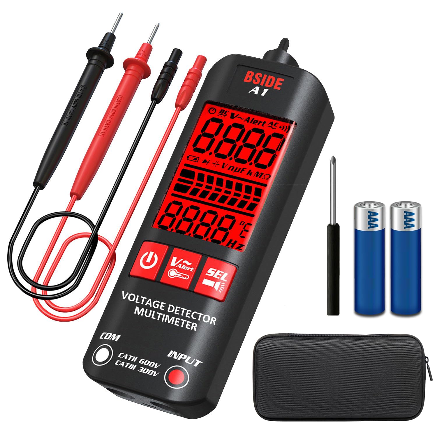 BSIDE A1 Voltage Tester 3-Results Display Non-Contact Voltage Detector Pen, Integrated Multimeter, Dual Range AC 6V-1000V/90V-1000V Electrical Sensor V-Alert Live Wire Checker with Protect Case — image 1
