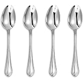 KEAWELL Premium Pearl Edge 4-Piece 6.4-Inch Spoons (Silver, 6.4" Teaspoons) | 18/10 Stainless Steel Fine Teaspoons; Sturdy, Comfortable Weight; Elegant Beaded Edge; Bright Mirror Finish; Dishwasher Safe