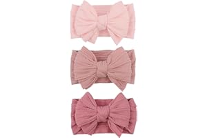 LemonSpace Handmade Baby Girls Headbands Soft Stretchy Nylon Hair Bands Hair Accessories Bows for Newborn Baby Girls Infant Toddlers Kids (Pink)