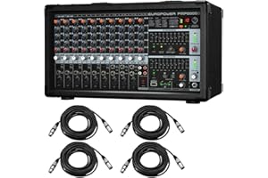 Behringer EUROPOWER PMP2000D 2000-Watt 14-Channel Powered Mixer - With 4x 25' XLR Microphone Cables