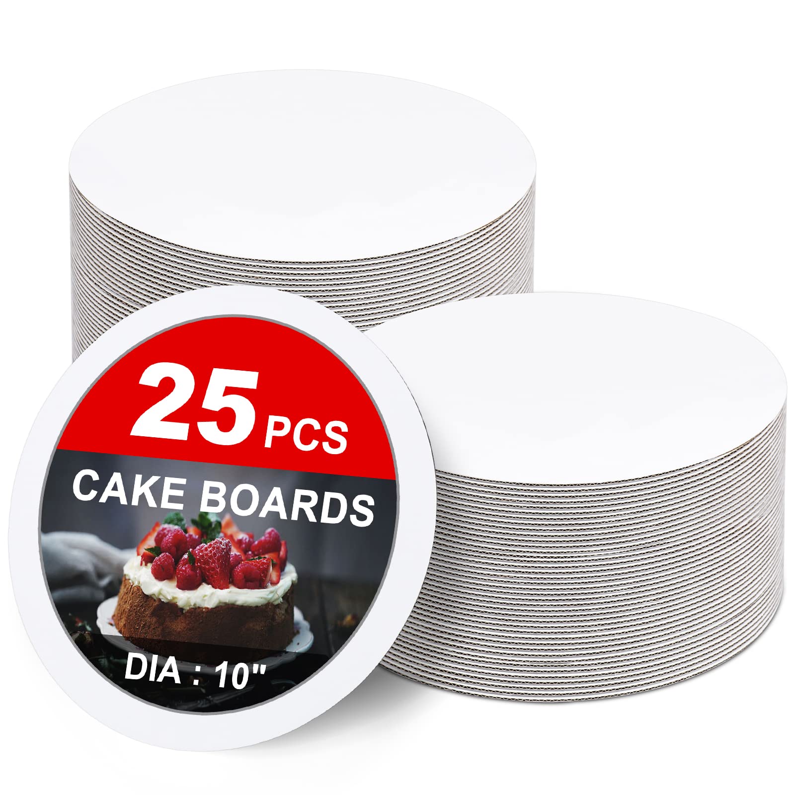 Photo 1 of 25-Packs Cake Boards 10 inch Round, White Cake Board Rounds, White Cake Circles Rounds Base Food-Grade Cardboard Cake Plate for displaying Cakes, Bread, Desserts?Thin and Sturdy?
