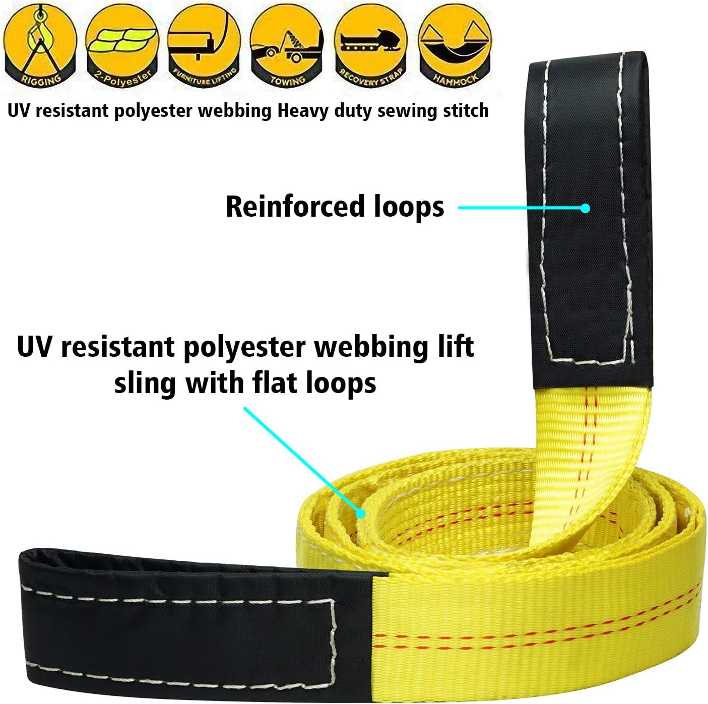 Lift Sling Webbing Straps Robbor 2 inch 7 Foot Tree Saver Winch Straps 13,000 Lbs Lift Sling w/Reinforced Eyes Heavy Duty Recovery ATV UTV Tow Straps 2 PK: Home Improvement