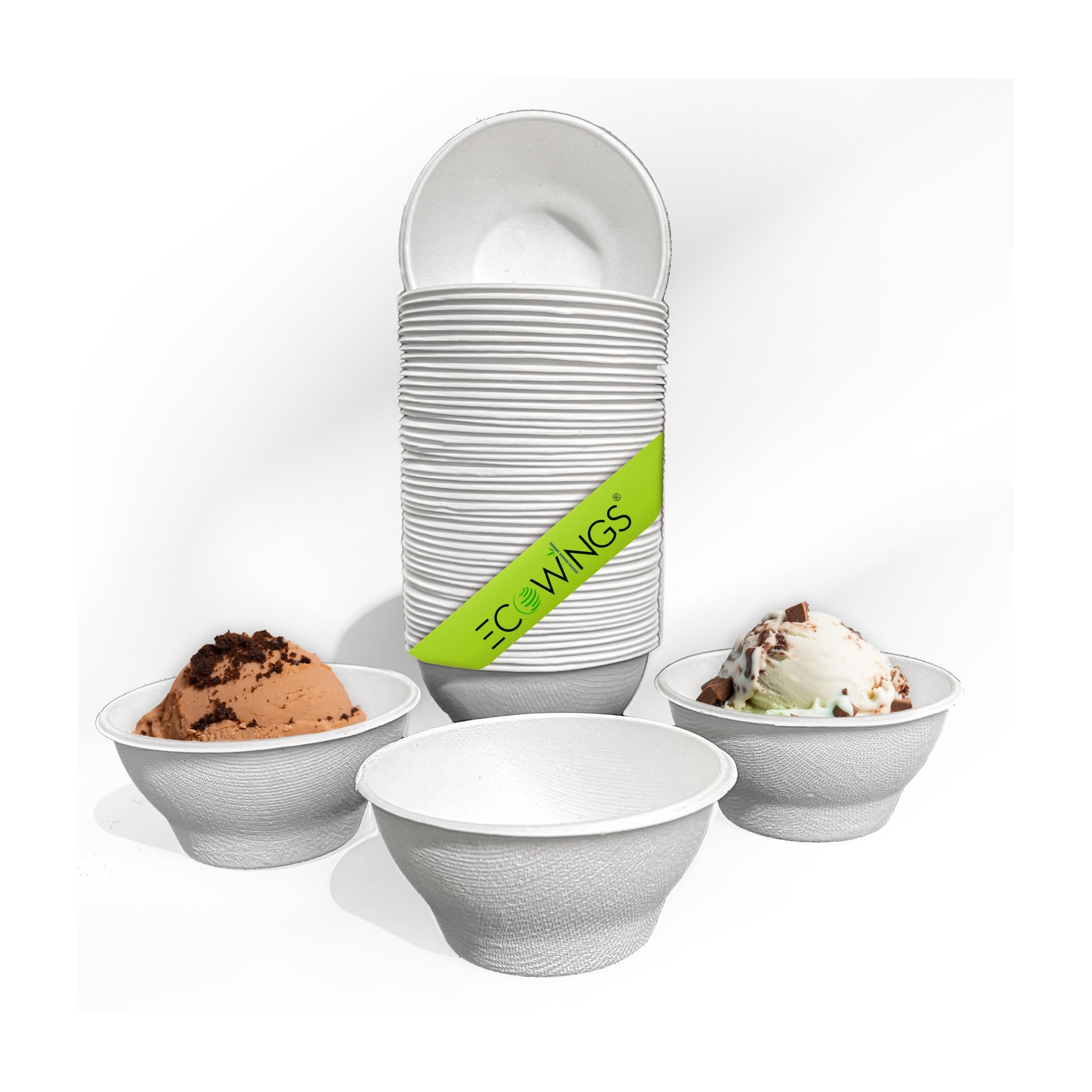ECOWINGS X-Small 6oz (180ml) Bagasse Disposable Bowls: Stylish, Sustainable, Eco-Friendly Compostable Serving Bowls, Perfect for Dips, Nuts, Stone Fruits & Sauces - 50 Pack