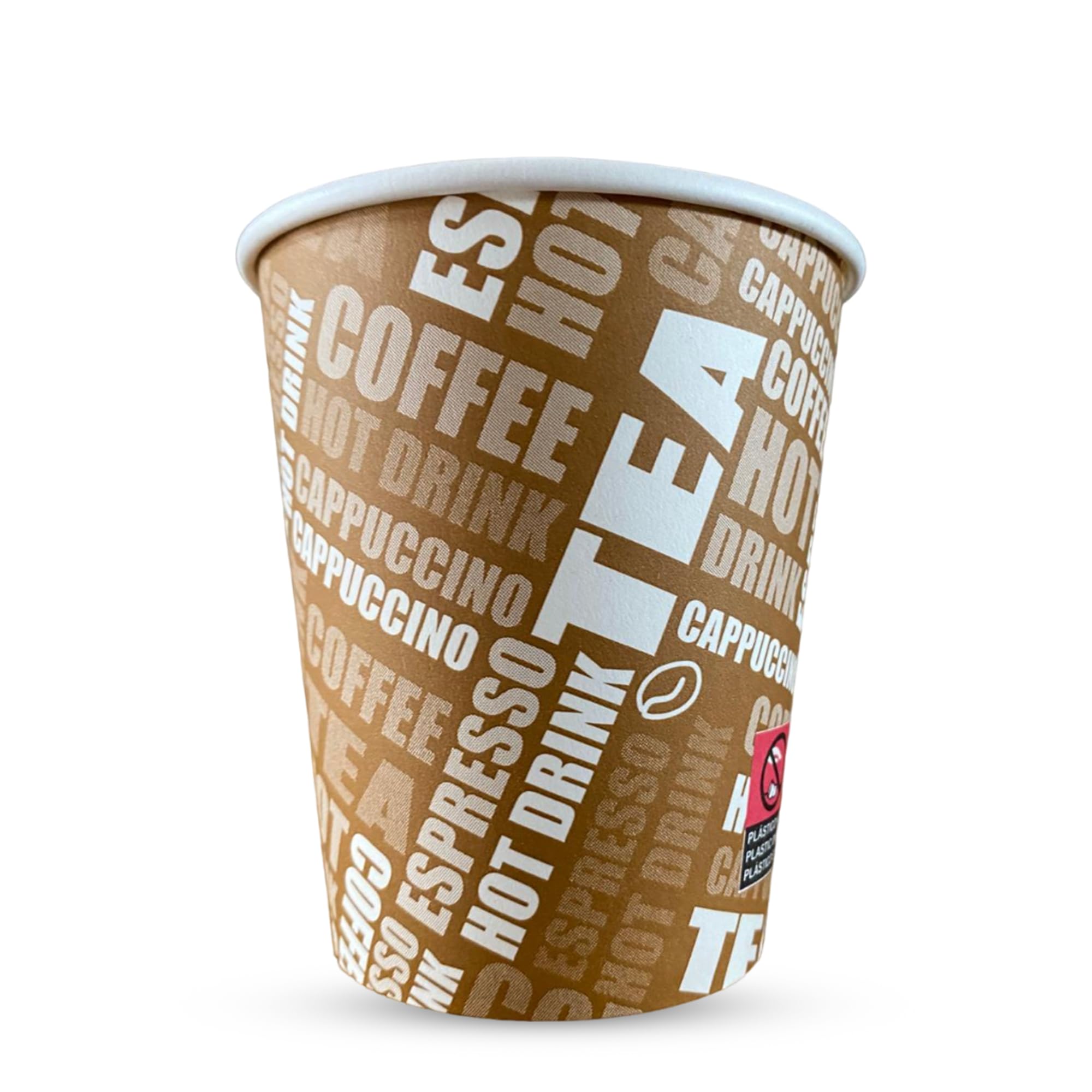 CHEF ROYALE 50 x 8oz Brown Printed Paper Cups - Single Wall Disposable Paper Cups for Hot & Cold Drinks - Coffee Cups Perfect for Cafe, Home and More. (50)