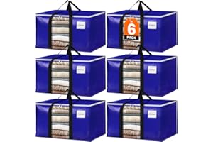 BlissTotes 6 Pack Moving Bags with Clear Window, Storage Bags with Strong Carrying Handles & Zippers,Large Packing Bags for Saving Space, Alternative to Moving Boxes(Blue,24 Gallon)