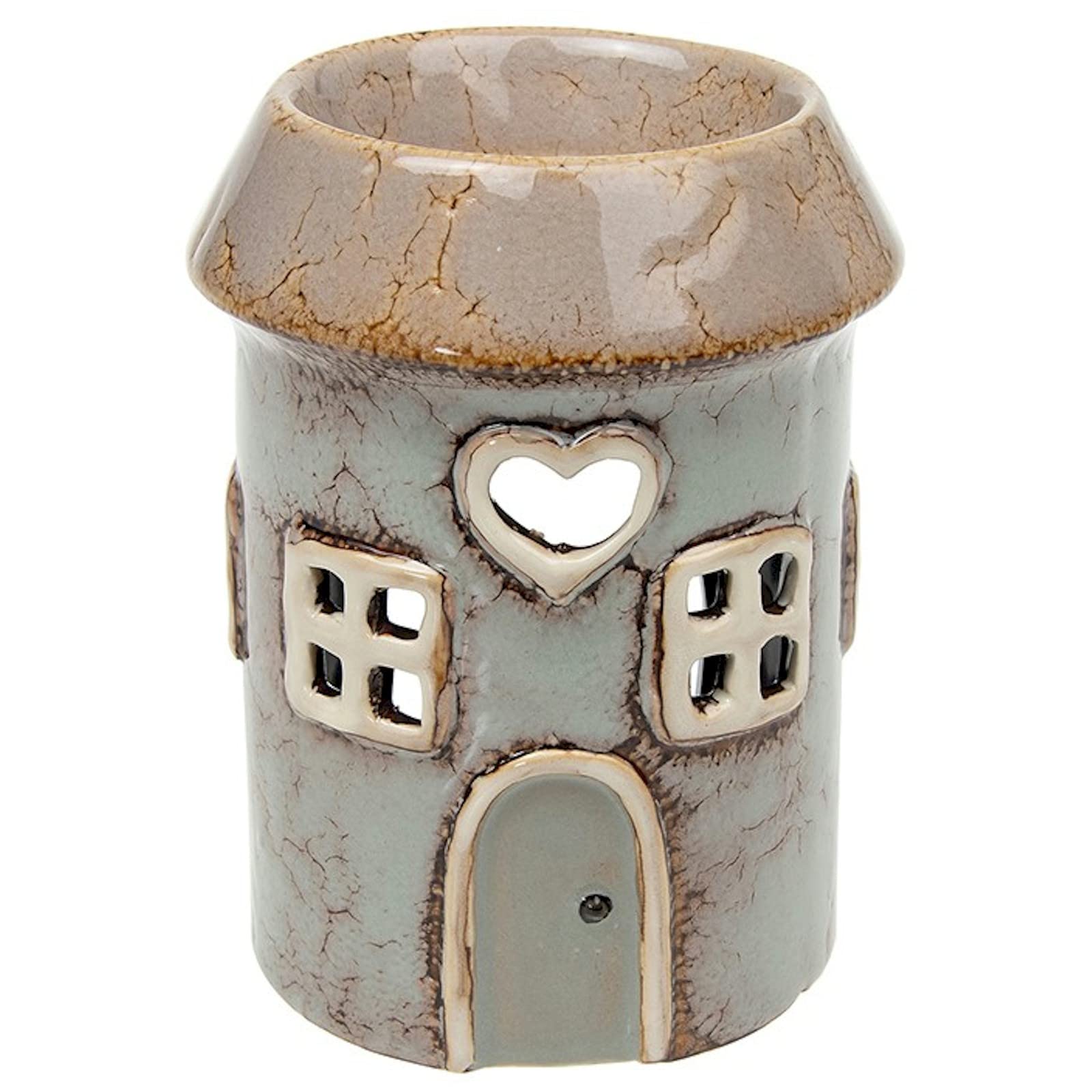 Shudehill Giftware Village Pottery Round Grey House Ceramic Tealight Holder and Warmer Wax Melts and Oil