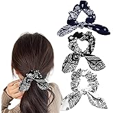 Scrunchy Hair Ties Bandana Hair Bow Ribbons for Women Bunny Ear Scrunchies for Women Girls 3Pcs Paisley Ponytail Holders