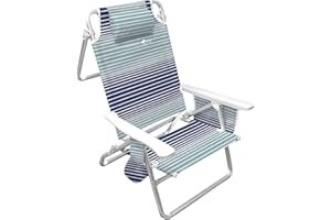 Caribbean Joe Folding Beach Chair, 5 Position Lightweight, Portable Reclining Outdoor Camping Chair with Headrest, Shoulder Strap, and Cup Holder, Horizon Stripe