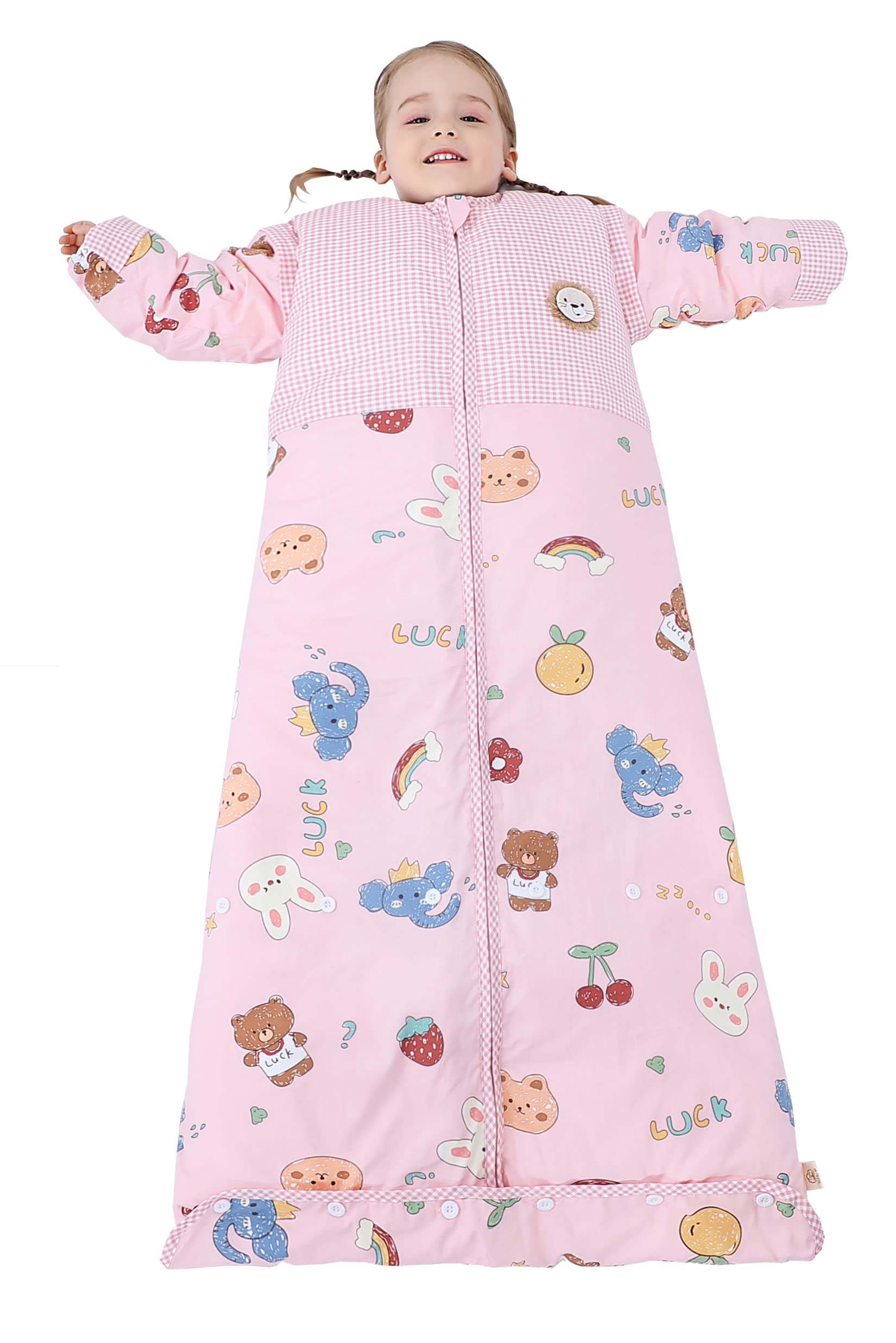 Chilsuessy Baby Sleeping Bag 2.5 Tog Winter Sleeping Sack Wearable Blanket for Kids, Adjustable Length, Removable Sleeves, Toddler Sleeping Bag for Boys Girls, 2.5 Tog/Cherry Bear, 150cm/6-9 Years — image 1