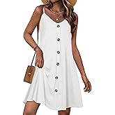 JOELLYUS Summer Dresses for Women Spaghetti Strap Button Down Casual Sundress Beach Cover Up Dress with Pockets