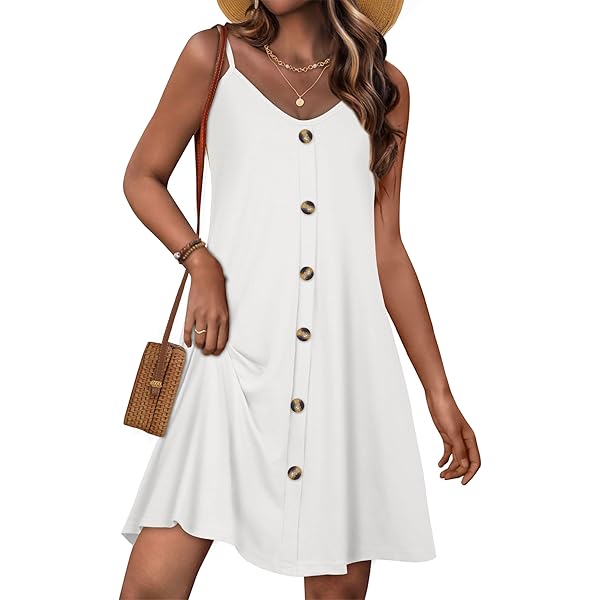 Vestido De Playa Para Mujer Con Botones - Cuello En V, Manga Corta, Ligero Y Con Bolsillo