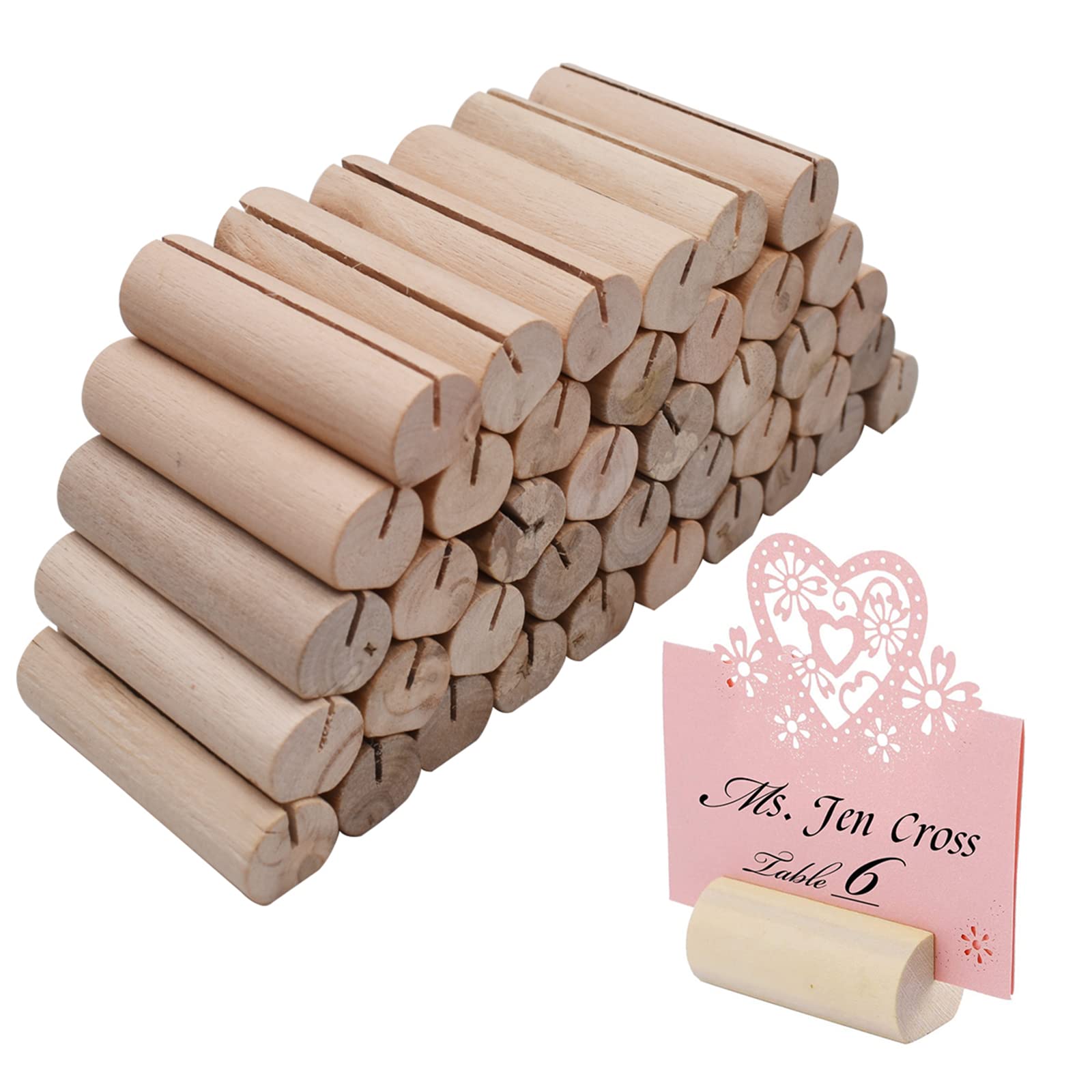 Qixuer 40 Pieces Creative Wooden Note Stand,Table Number Stand Wedding Table Number Wood Card Holder Table Number Rustic Place Card Holder Photo Picture Display Stand for Home Office Wedding Party
