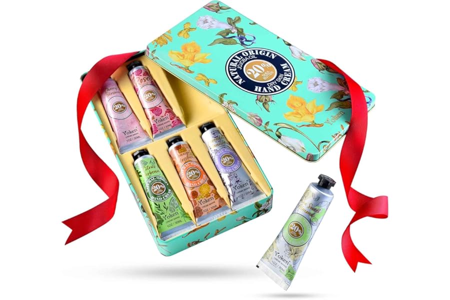 Yoken 20% Shea Butter Hand Cream Gift Set, Instant Moisturizing Hand Cream for Women Dry Hands with Delicate Tin, Floral-Scented Hand Lotion 6 x 1 OZ