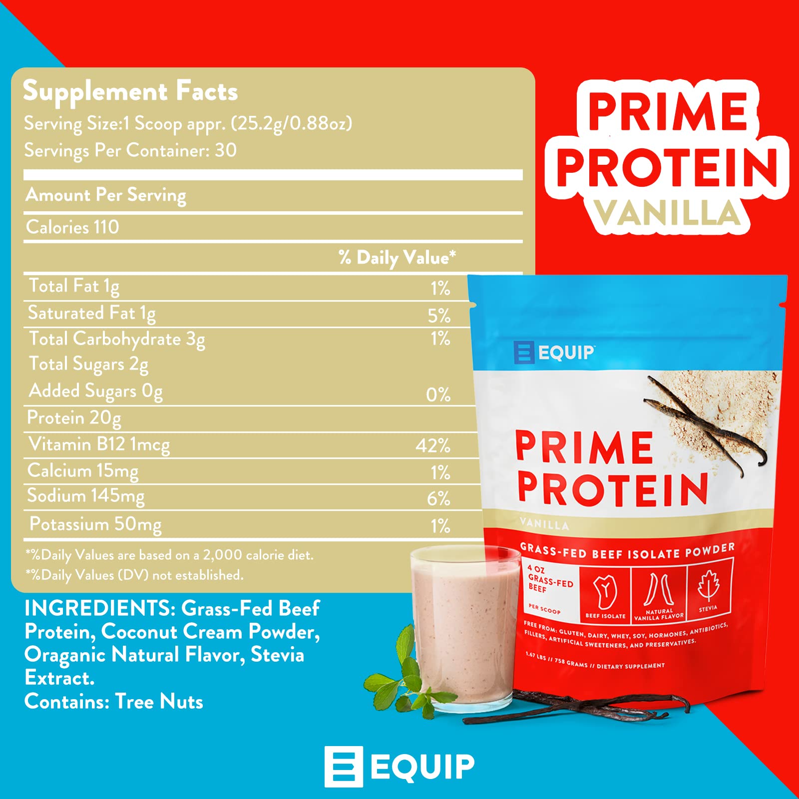 Equip Foods Prime Protein Powder Vanilla & Prime Protein Powder Salted Caramel