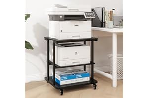 Natwind Printer Stand, 60x50cm Large Printer Table with Storage Shelf, 3 Tier Rolling Printer Cart with Wheels for Home Offic