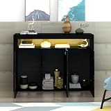 Panana High Gloss 3 Door Sideboard with LED Lights Black Display Cabinet view 2