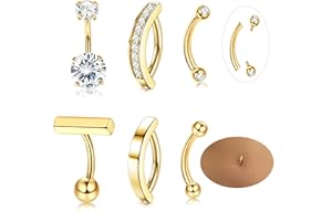 MILACOLATO 6pcs 14G Belly Button Rings For Women Surgical Steel Belly Rings Clicker CZ Navel Rings Simple Small Belly Ring Bo