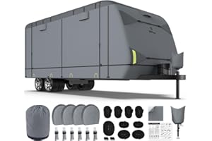 RVMasking RV Cover, Heavy Duty 7 Layers Travel Trailer Cover with 4 Tire Covers for 18'1"-20', Windproof Rip-Stop Anti-UV Camper Cover, Medium Gray