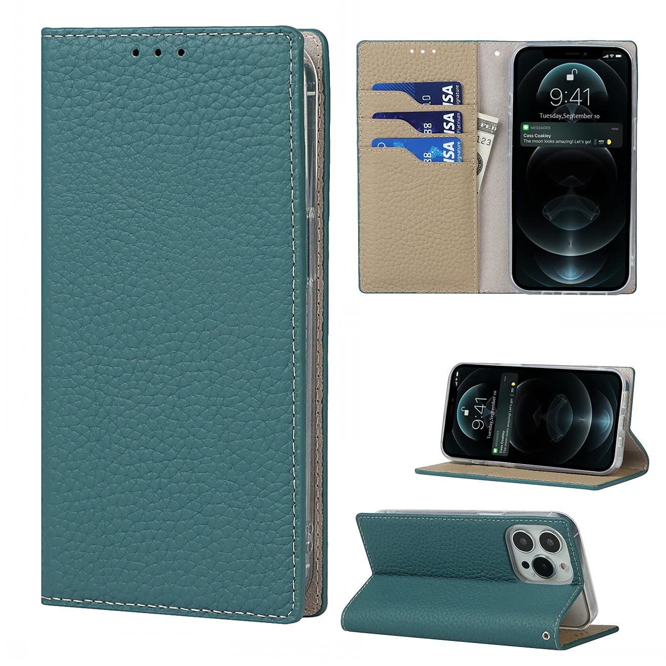 Copmob Case Compatible for iPhone 13 Pro Max,Premium Genuine Leather Flip Wallet Case,[3 Card Slots][Magnetic Closure][RFID-Blocking],Protective Case Cover for iPhone 13 Pro Max - Sky Blue — image 1