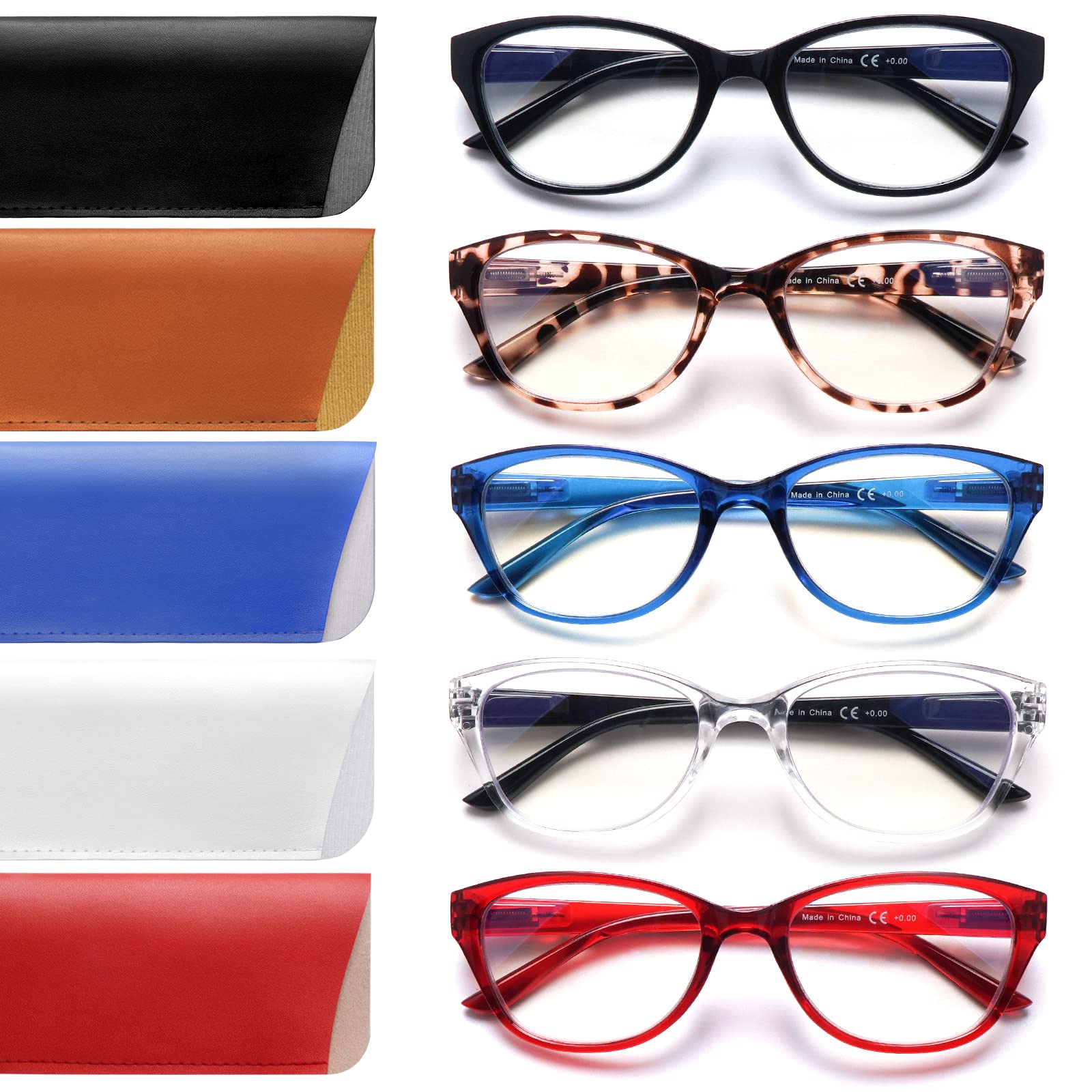 Photo 1 of COJWIS 5 Pack Reading Glasses for Women Men Blue Light Blocking Computer Readers with Spring Hinge Anti Eye Strain Eyewear (5 MIX, 1.75, diopters)