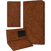 Slohif Embossed Leather Checkbook Cover for Women-Terracotta Personal Checkbook Holder for Top &amp; Side Tear Duplicate Checks, Slim Wallet Style Check Book Cover