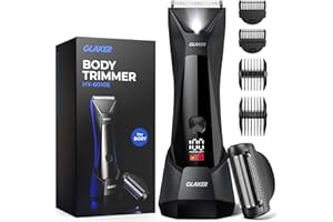 GLAKER Ball Trimmer for Men, 2-in-1 Ceramic & Foil Blades Body Shaver, Groin & Pubic Hair Groomer, Manscape Dual-Head IPX7 Waterproof