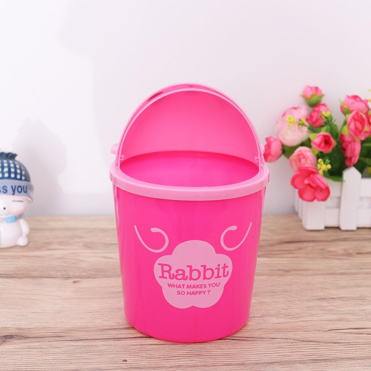 Mini Trash Can Table Bin Animal Mini Garbage Can Rabbit Trash Can Waste Small Desktop Girls Bedroom Bin Cute Space-saving Garbage Trashcan Litter Desk Rubbish Pink - Image 4