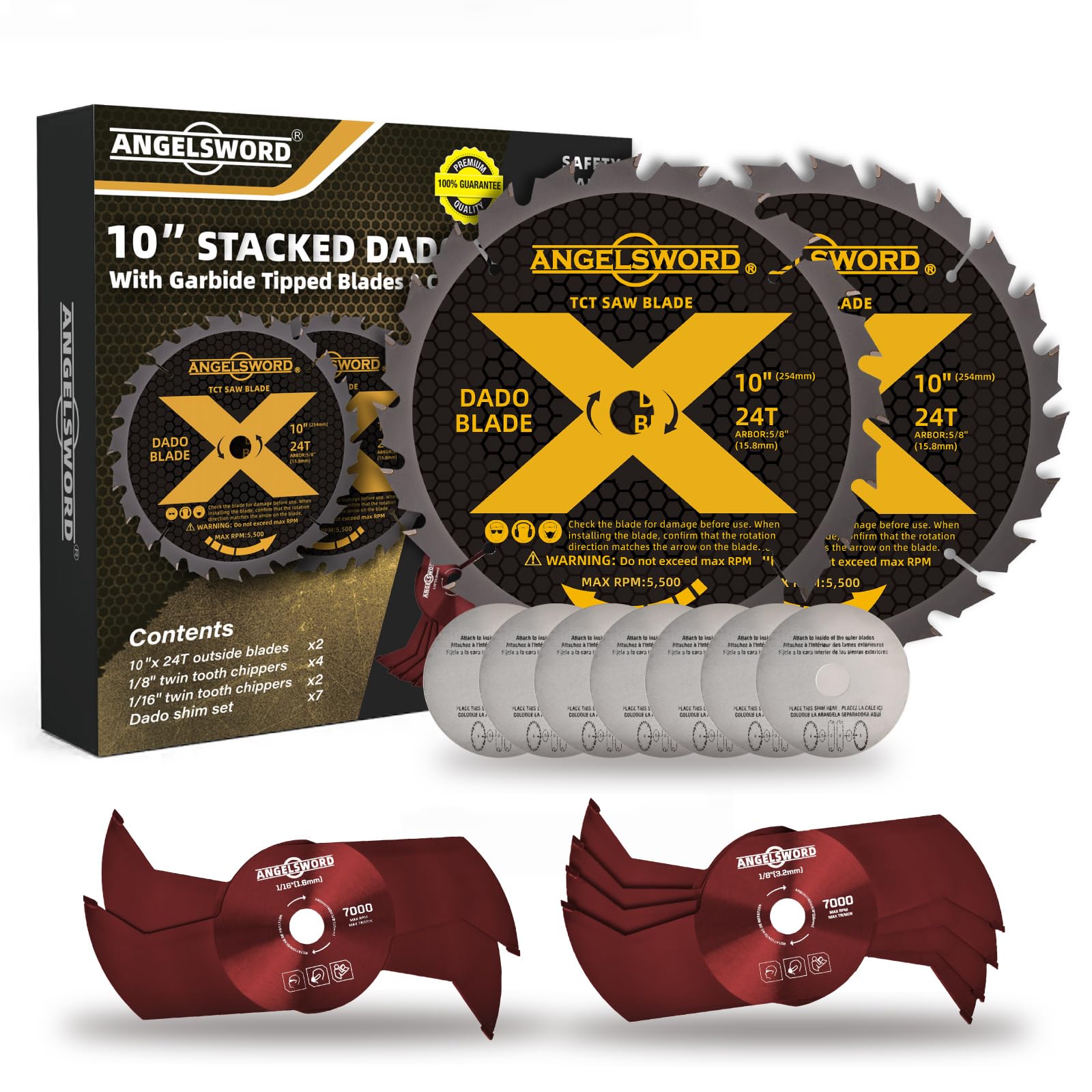 Photo 1 of ANGELSWORD 10" Stacking Dado Blade Set for Fine Finished Dados, Grooves, and Rabbets, 5/8" Arbor, 15 Pieces