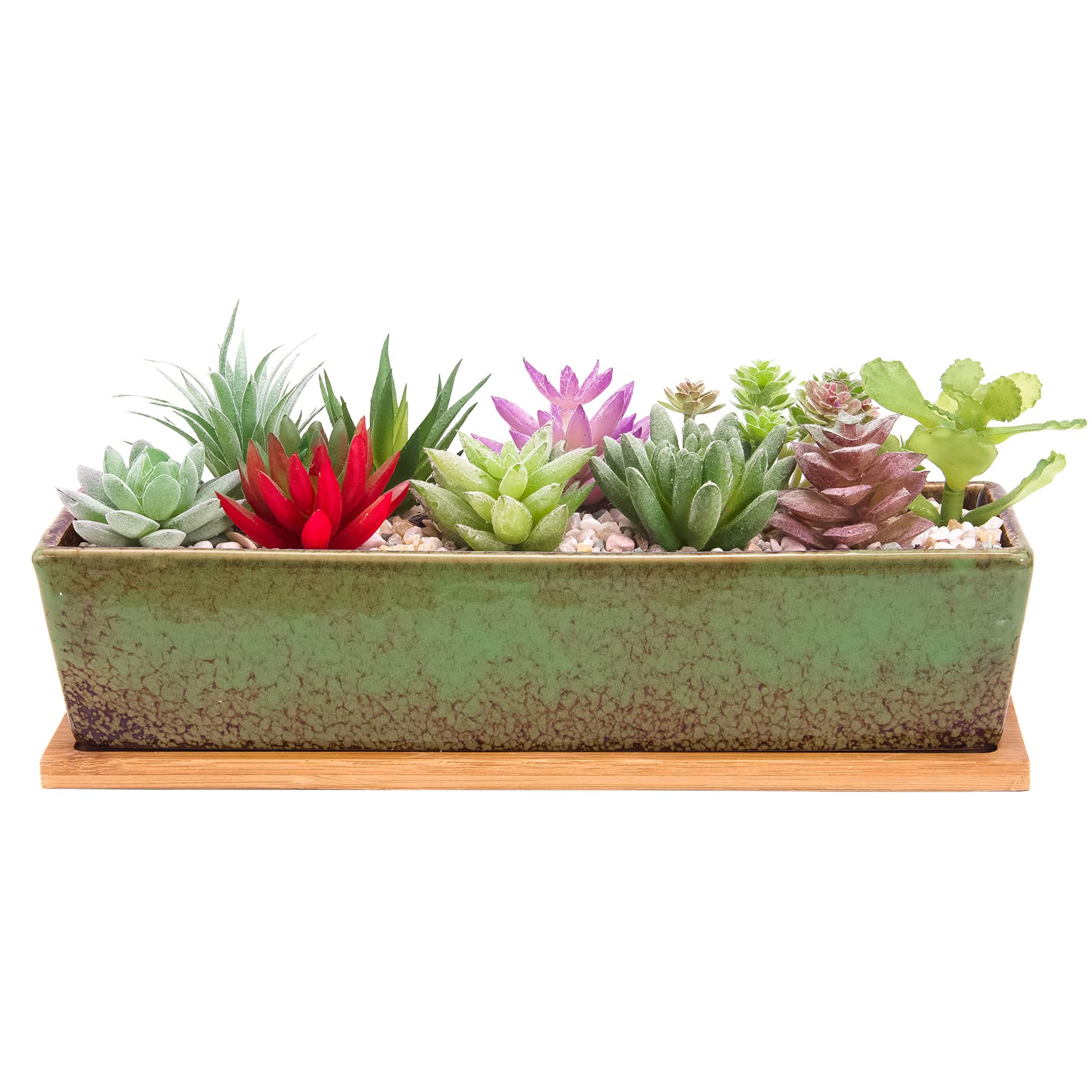 ARTKETTY Succulent Plant Pots, 30 CM Long Rectangle Succulent Plant Pots with Drainage Tray, Large Ceramic Cactus Flower Plants for Indoor/Outdoor Plants Shallow Bonsai Window Box Home Decor