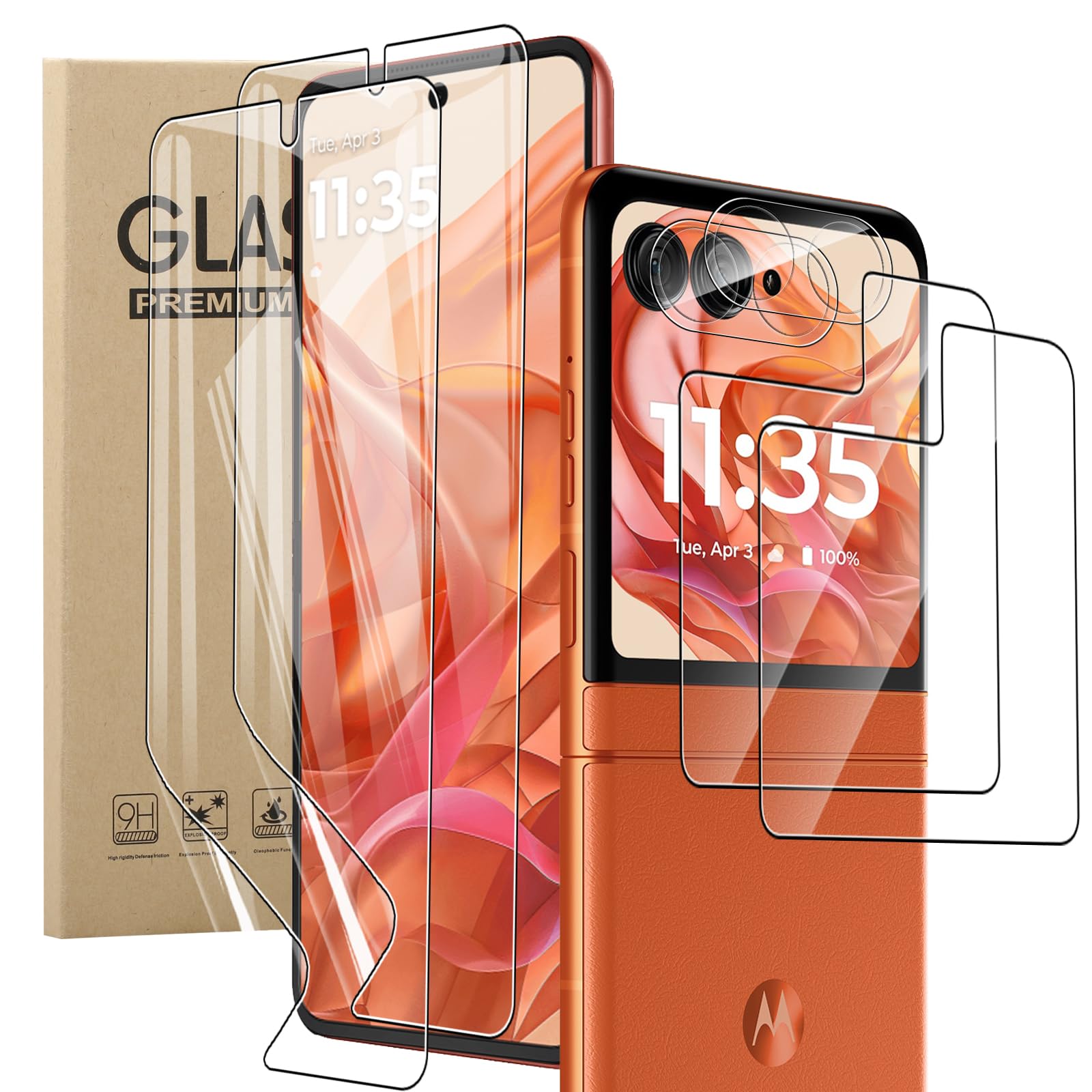 KZIOACSH Screen Protector for Motorola Razr 60/Razr 50, [2+2+2 Pack] Full Coverage Flexible TPU Elastic Screen Cover HD Clear Anti-Scratch Self-Healing Back Protective Film with Camera Lens Cover